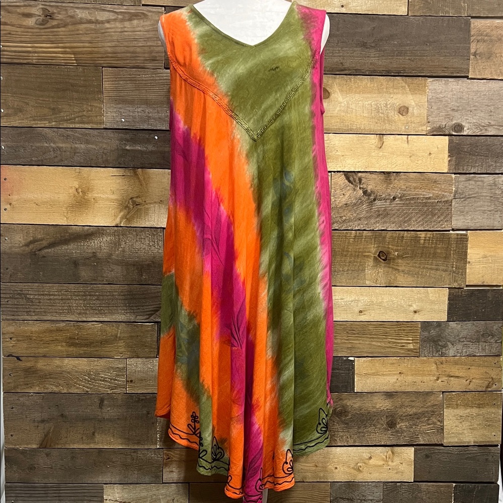 Multicolor Sleeveless Tie-Dye Dress